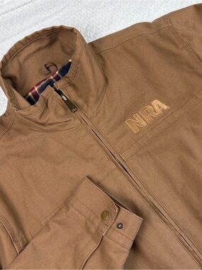 Burks Bay NRA Member Canvas Jacket Brown Flannel Lined Full Zip Workwear Size L